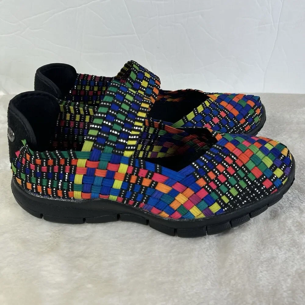 Bernie Mev. Multicolor Woven Elastic Mary Jane Flats Size 36